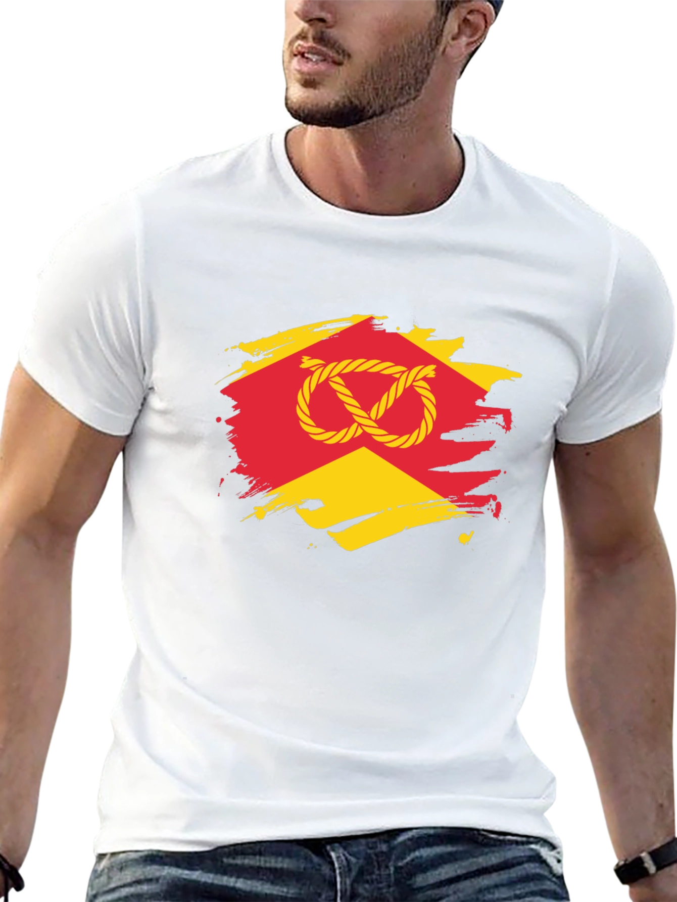 Knot Graphic T-Shirt - Red & Yellow Design