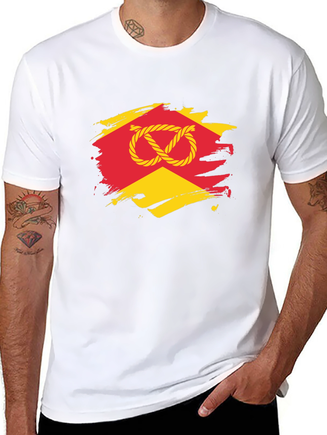 Knot Graphic T-Shirt - Red & Yellow Design