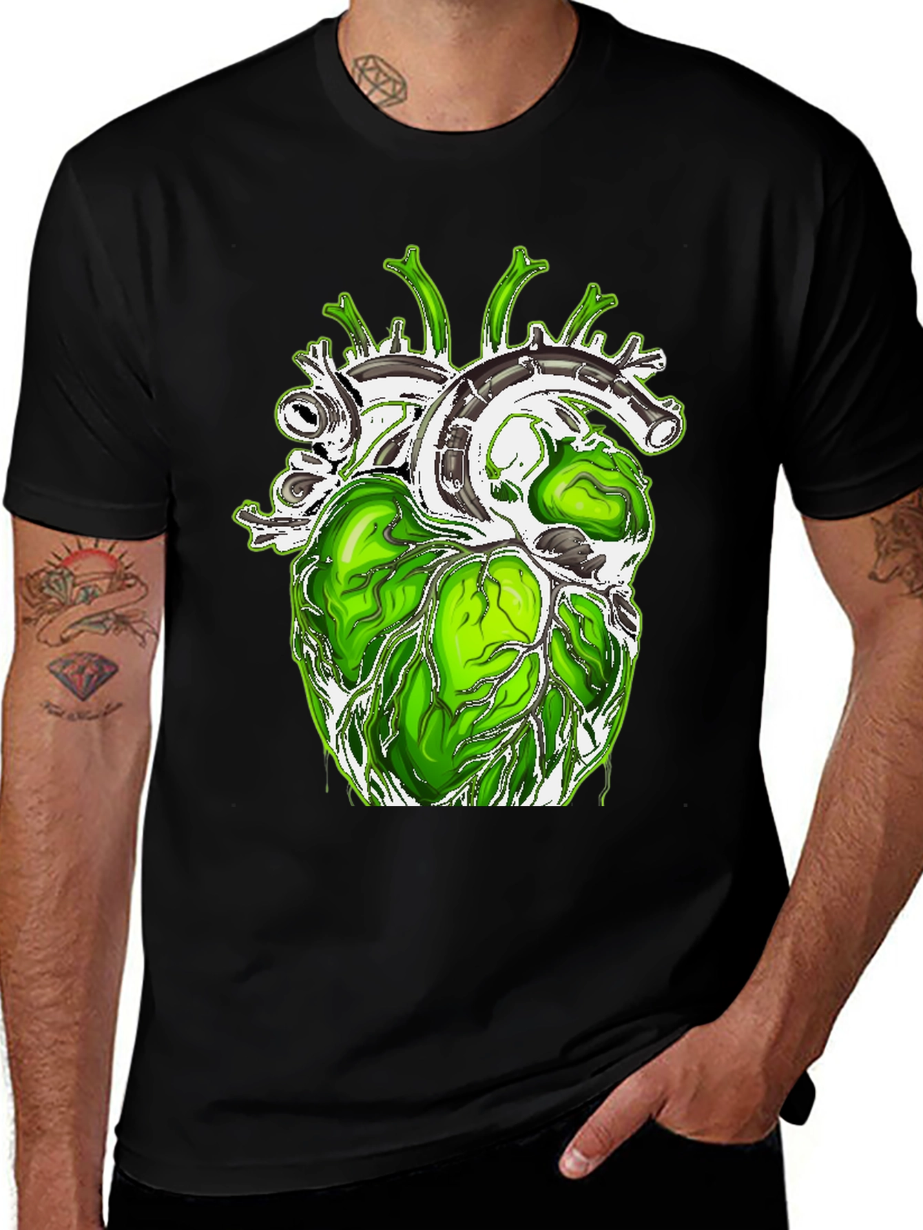 Green Anatomical Heart Graphic Tee - Unique Design!