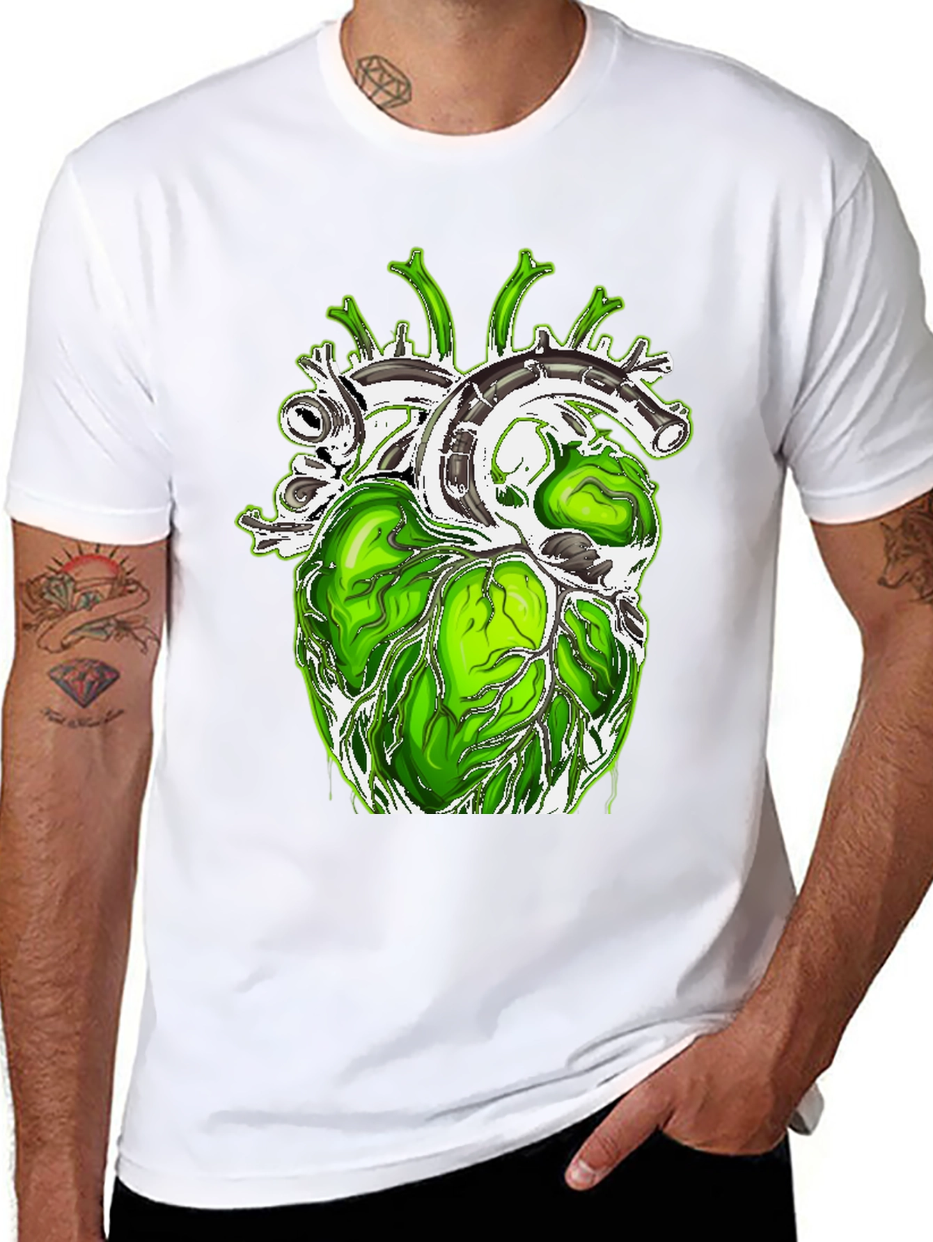 Green Anatomical Heart Graphic Tee - Unique Design!