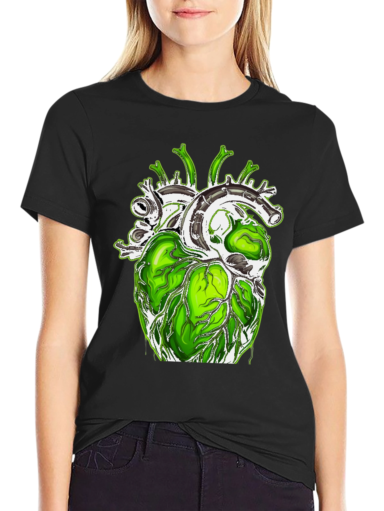 Green Anatomical Heart Graphic Tee - Unique Design!
