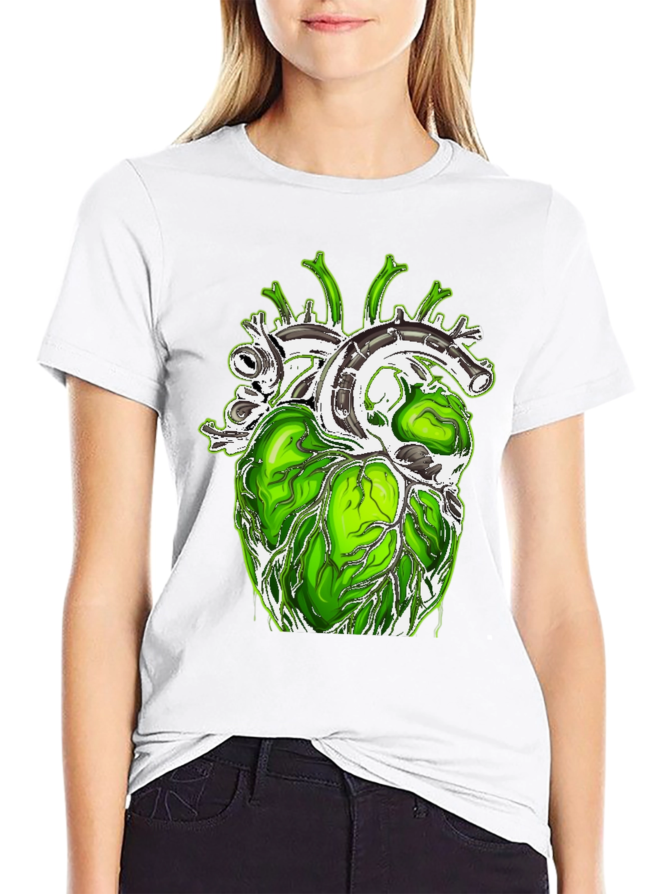 Green Anatomical Heart Graphic Tee - Unique Design!