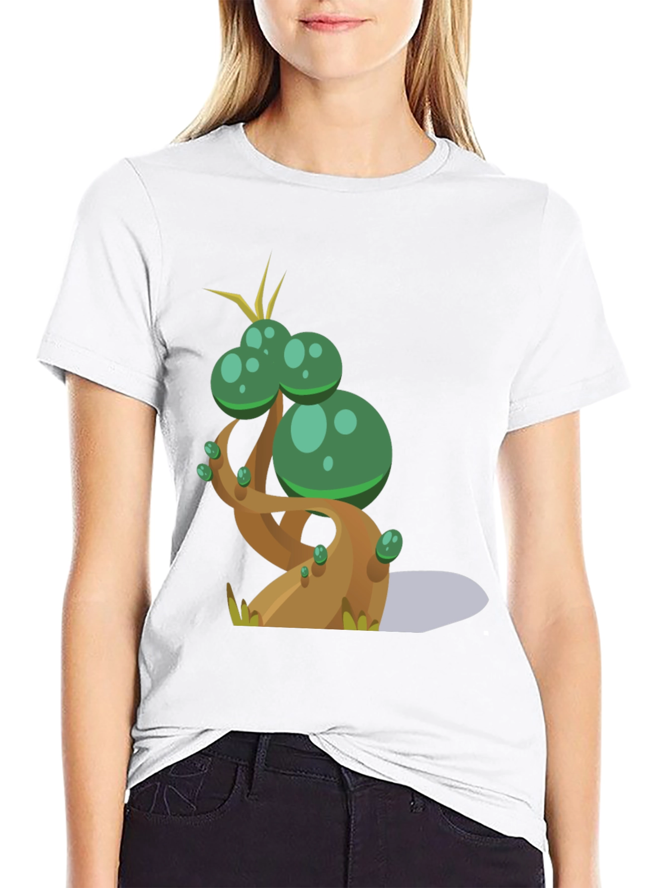 Cartoon Tree Graphic Tee - Black Cotton Blend T-Shirt