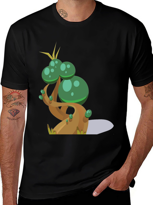 Cartoon Tree Graphic Tee - Black Cotton Blend T-Shirt