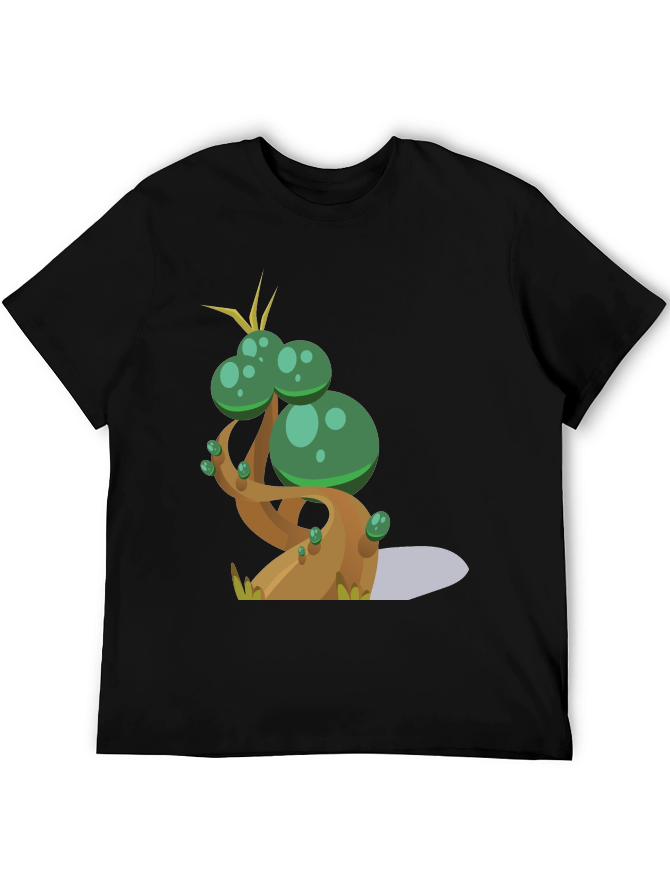 Cartoon Tree Graphic Tee - Black Cotton Blend T-Shirt