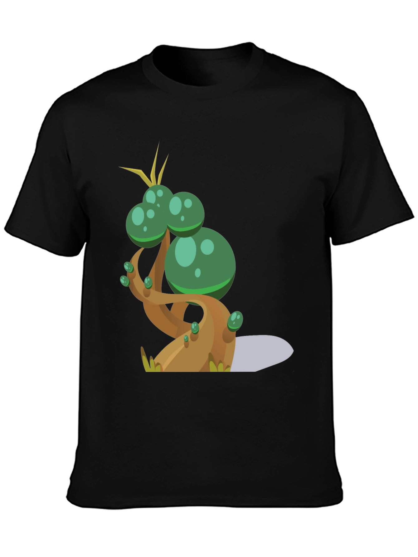 Cartoon Tree Graphic Tee - Black Cotton Blend T-Shirt