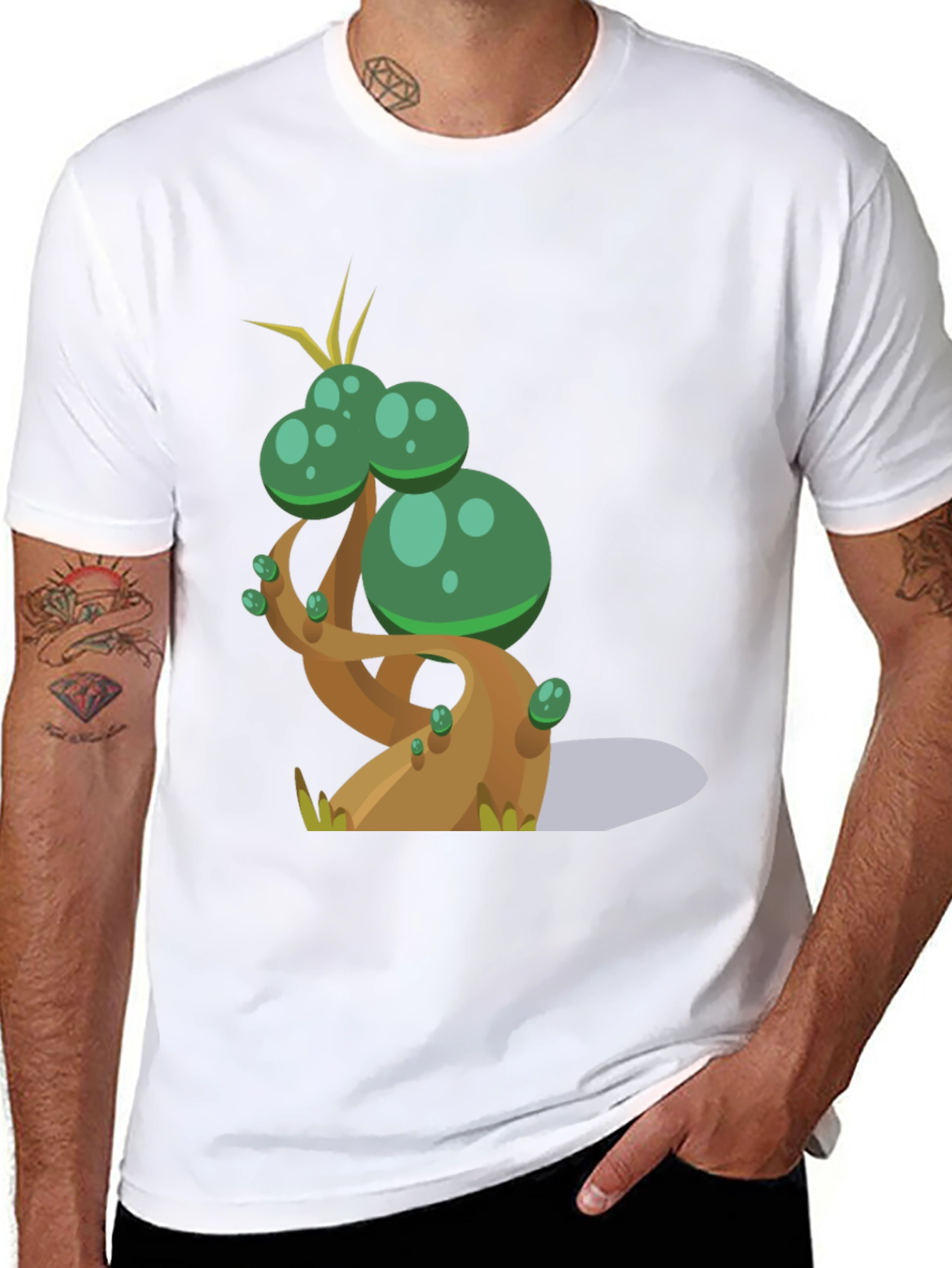 Cartoon Tree Graphic Tee - Black Cotton Blend T-Shirt