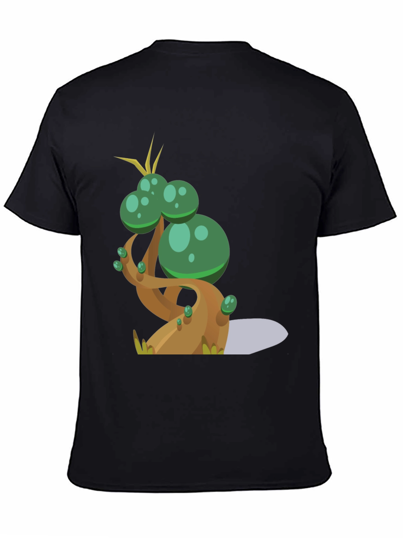 Cartoon Tree Graphic Tee - Black Cotton Blend T-Shirt