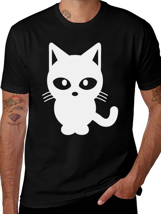 Black T-Shirt with White Cat Graphic