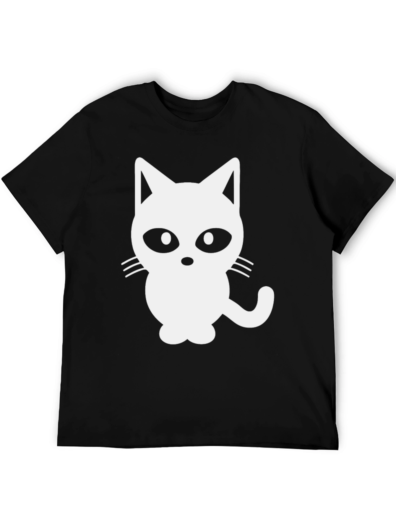 Black T-Shirt with White Cat Graphic