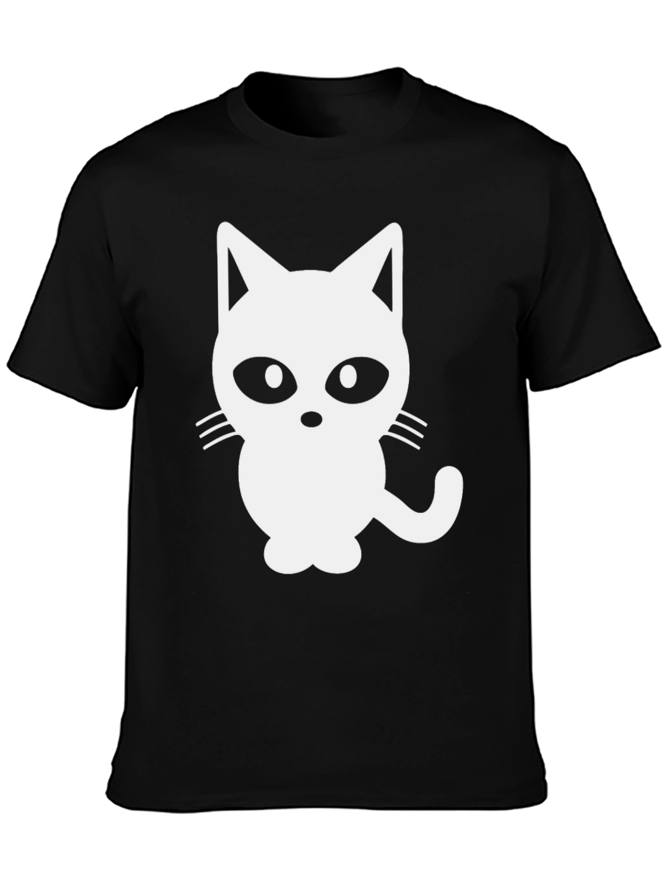 Black T-Shirt with White Cat Graphic