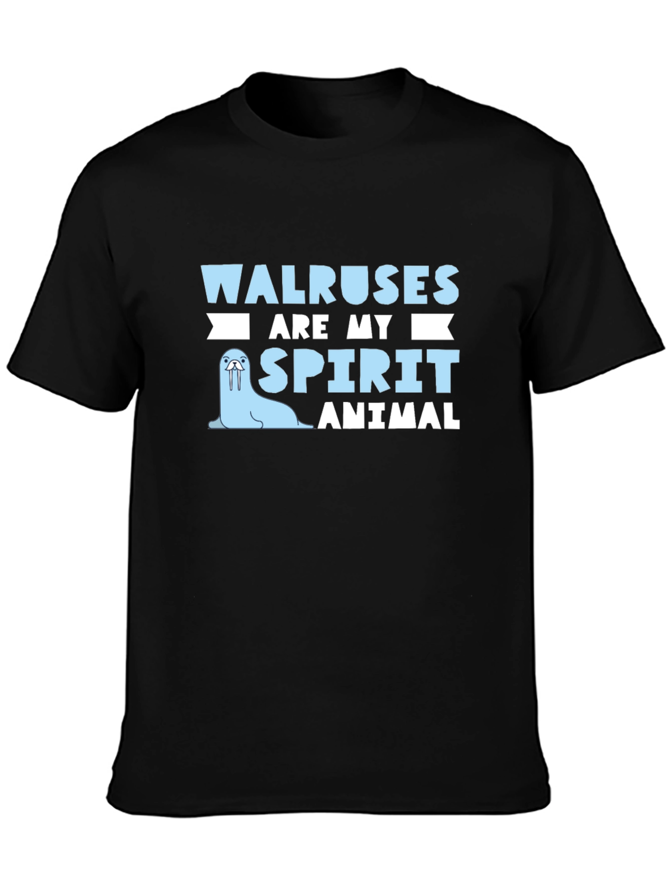 Walrus Spirit Animal Graphic Tee - Black Cotton T-Shirt