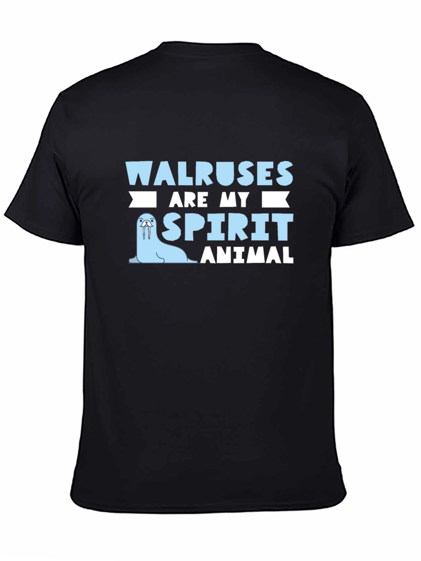 Walrus Spirit Animal Graphic Tee - Black Cotton T-Shirt