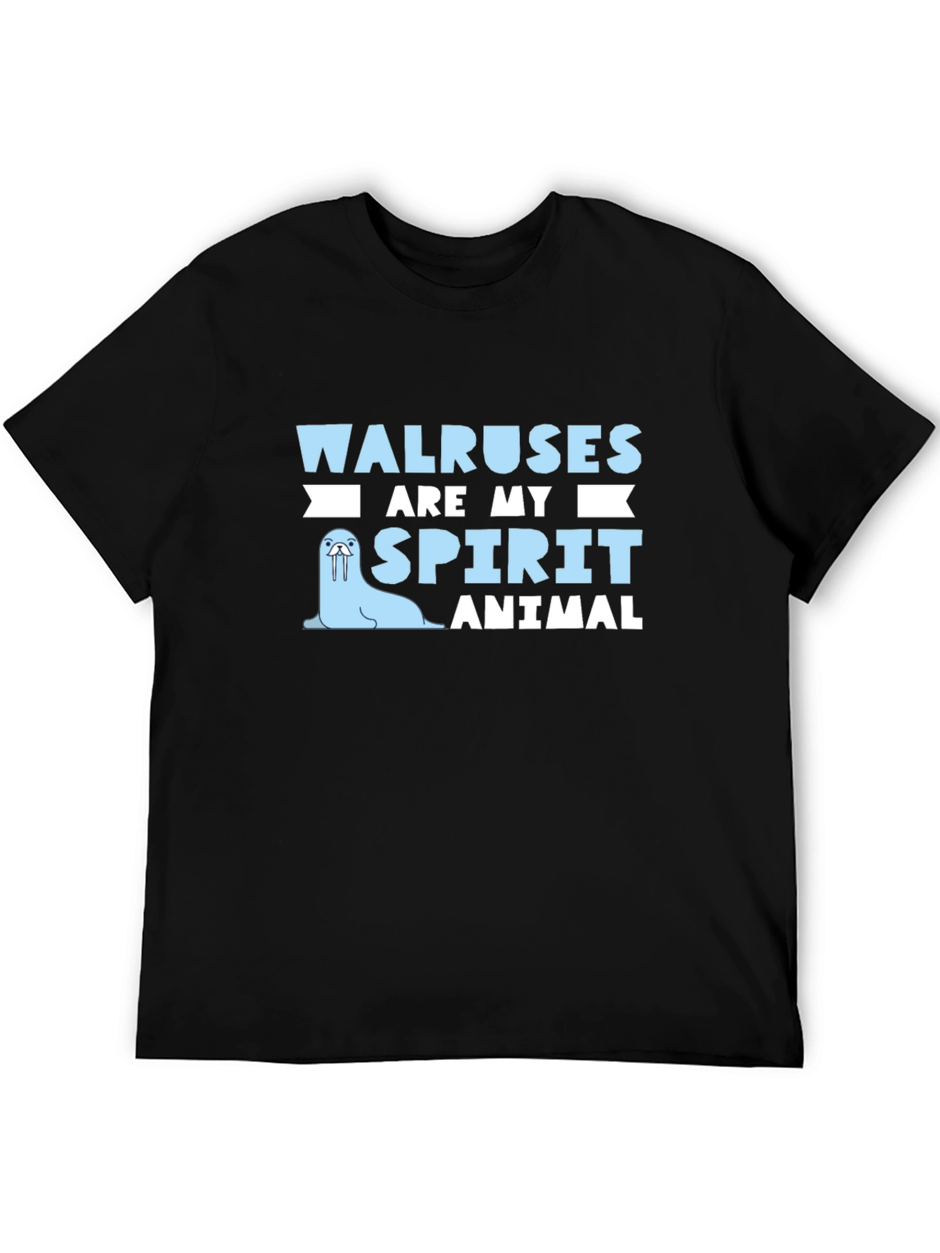 Walrus Spirit Animal Graphic Tee - Black Cotton T-Shirt