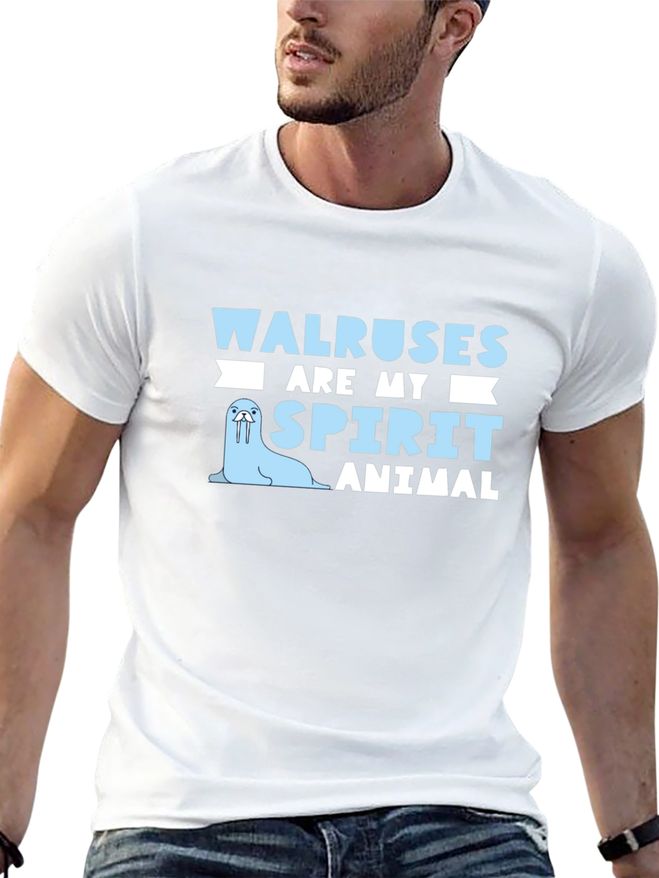 Walrus Spirit Animal Graphic Tee - Black Cotton T-Shirt