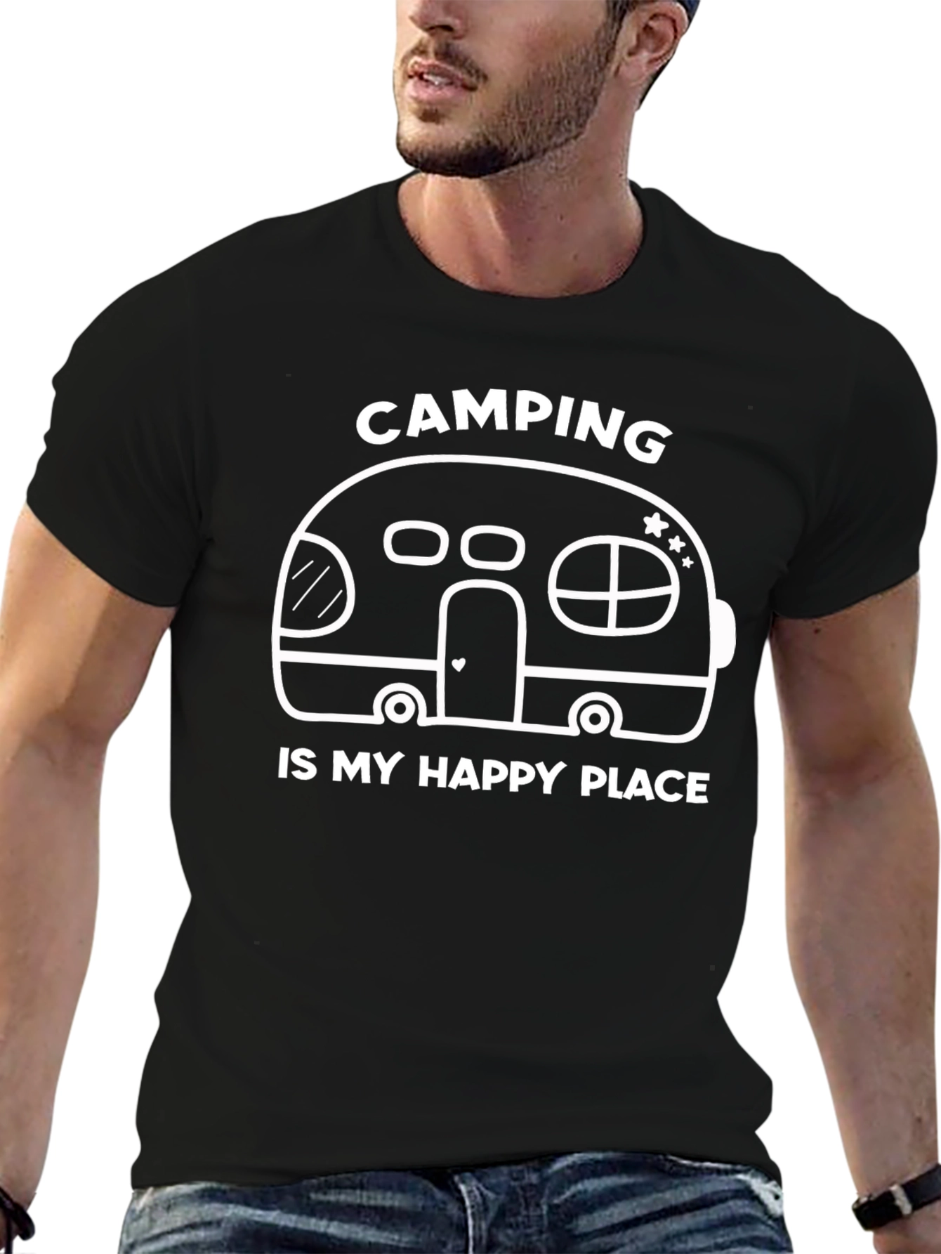 Camping is My Happy Place Black Graphic Tee