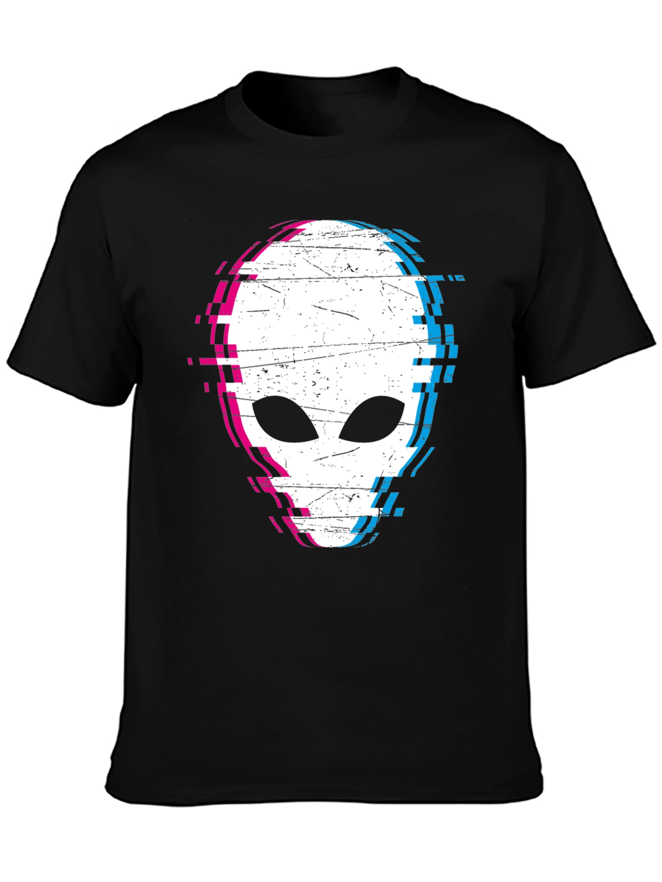 Glitch Alien Graphic Tee - Black Cotton Blend Shirt