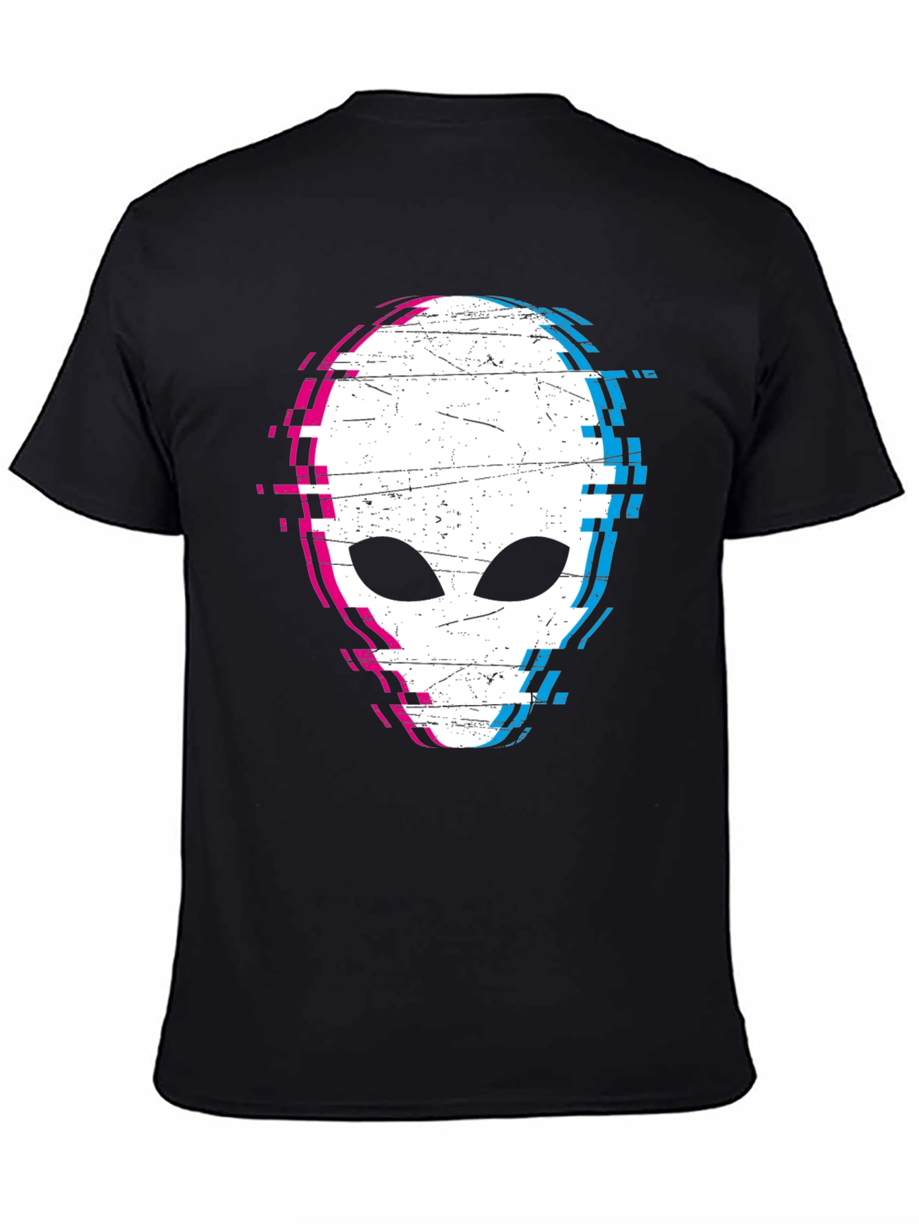 Glitch Alien Graphic Tee - Black Cotton Blend Shirt