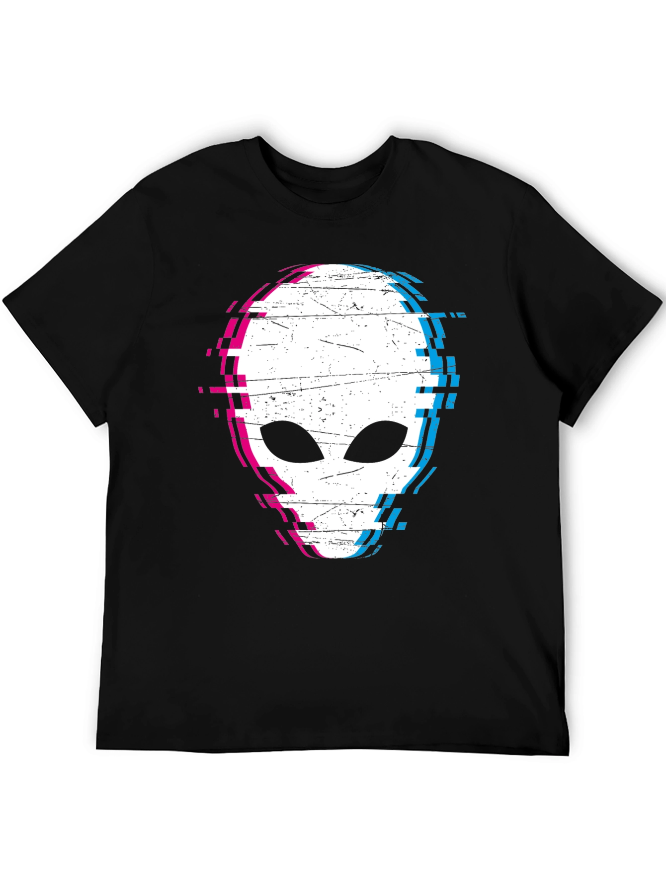Glitch Alien Graphic Tee - Black Cotton Blend Shirt