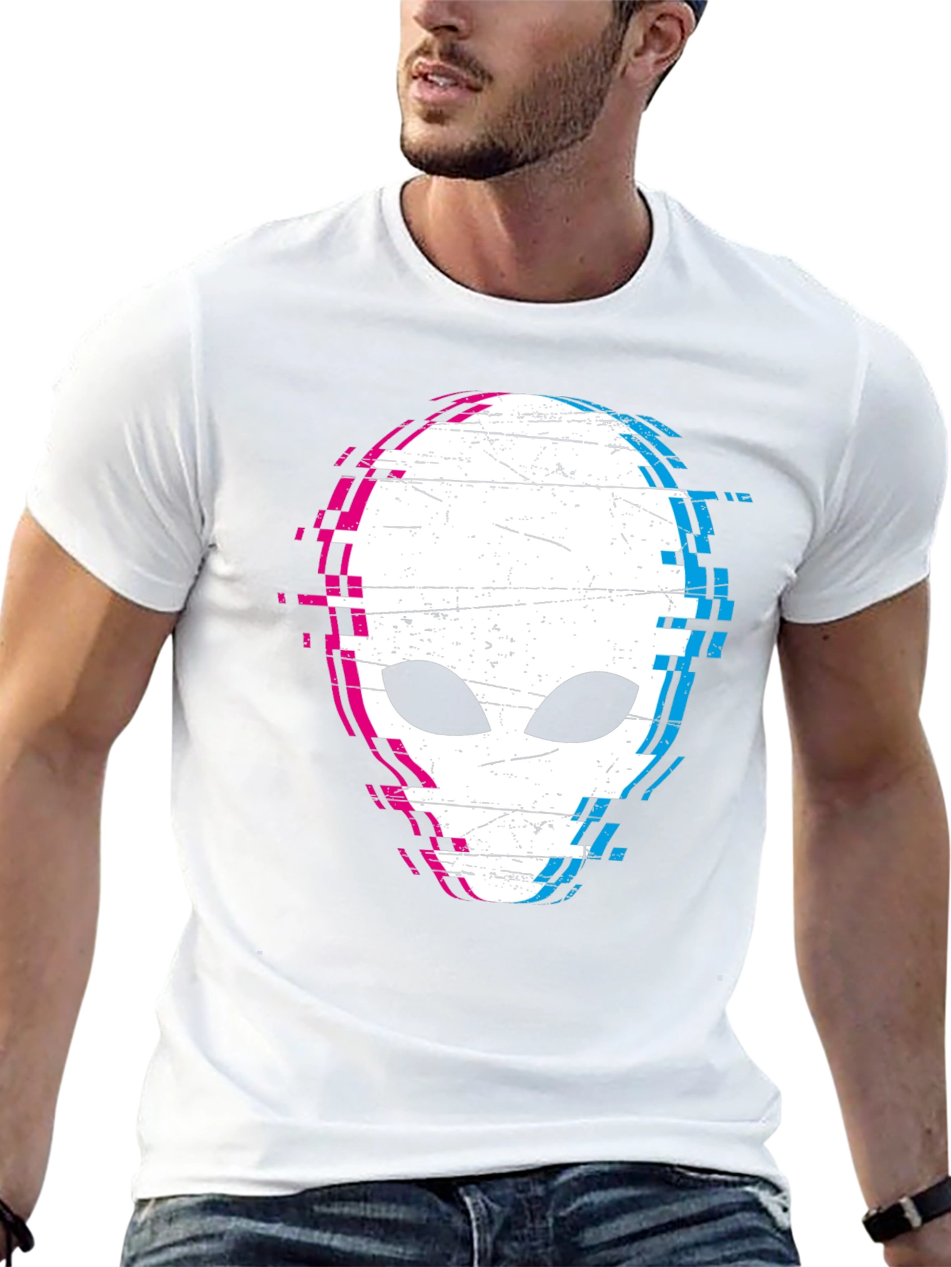 Glitch Alien Graphic Tee - Black Cotton Blend Shirt