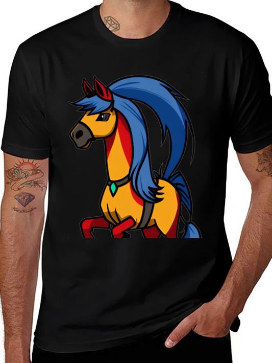 Cartoon Horse Graphic T-Shirt - Black