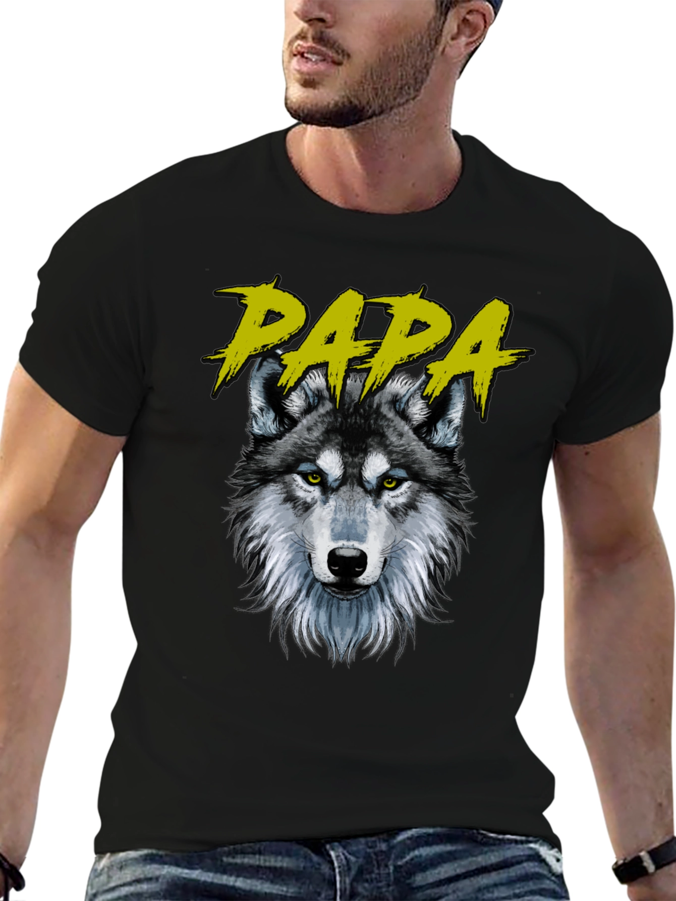 Papa Wolf Graphic T-Shirt - Black Cotton Tee