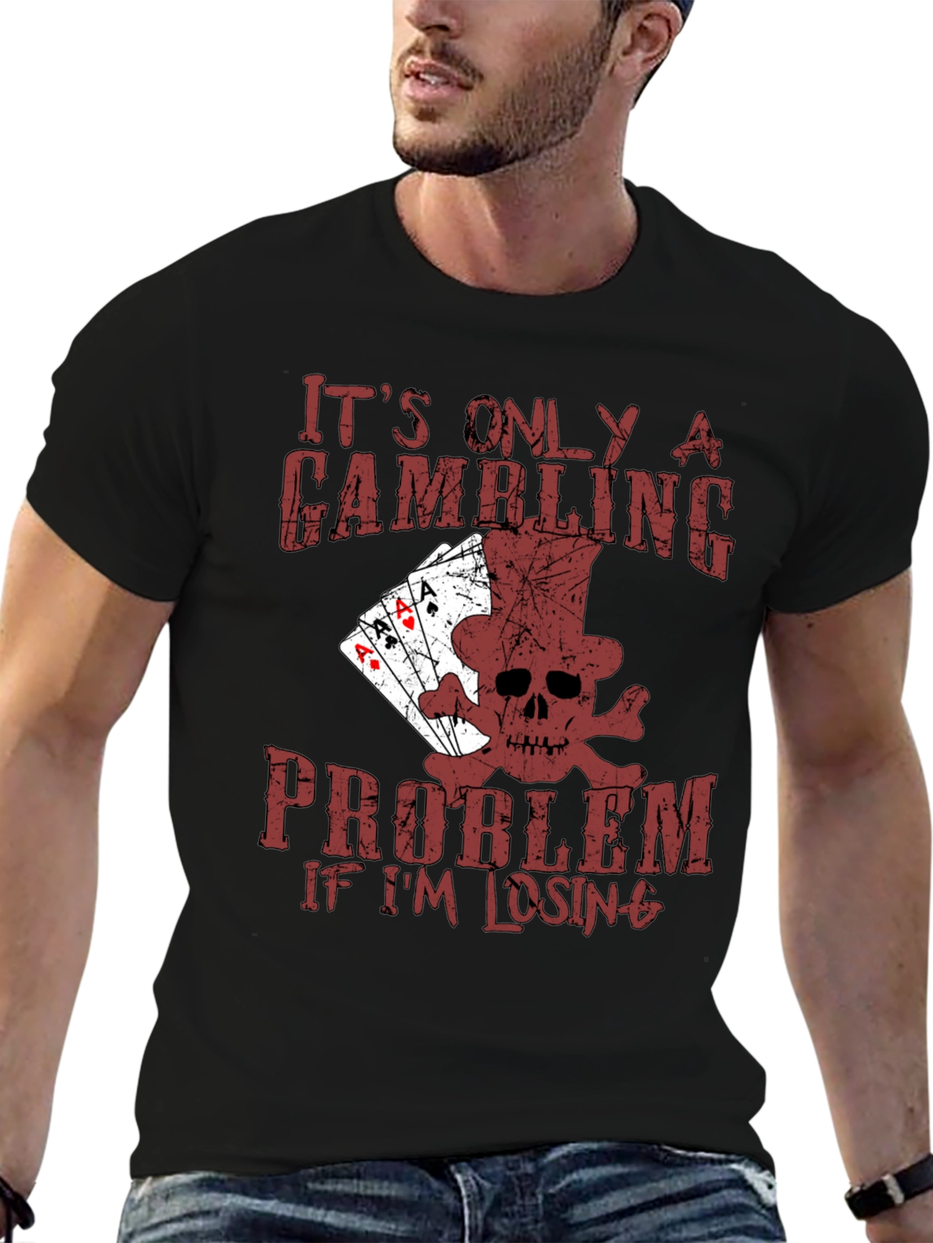 Gambling Problem Skull Graphic Tee - Funny Poker T-Shirt