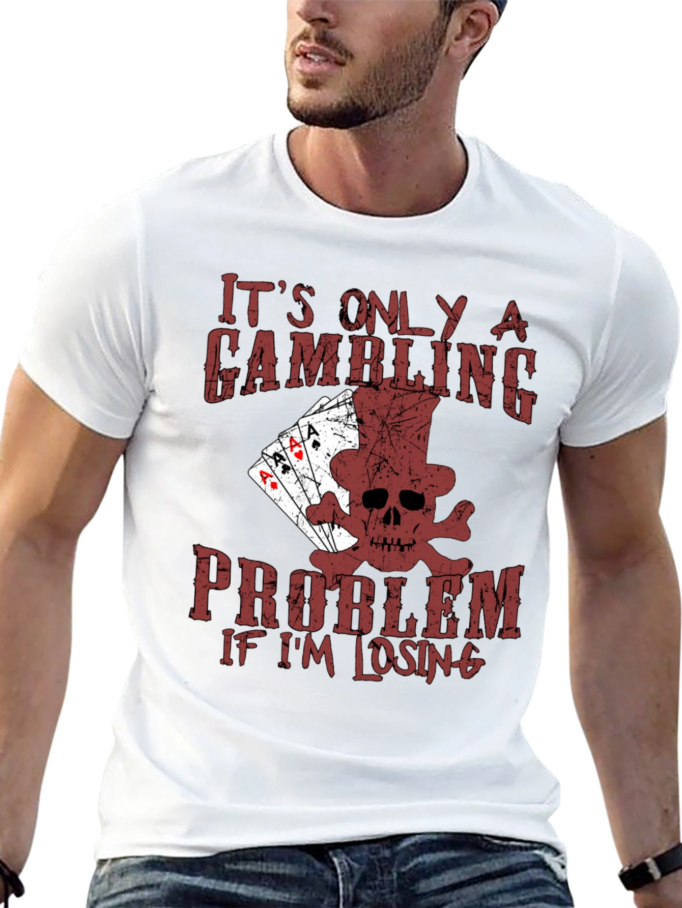 Gambling Problem Skull Graphic Tee - Funny Poker T-Shirt