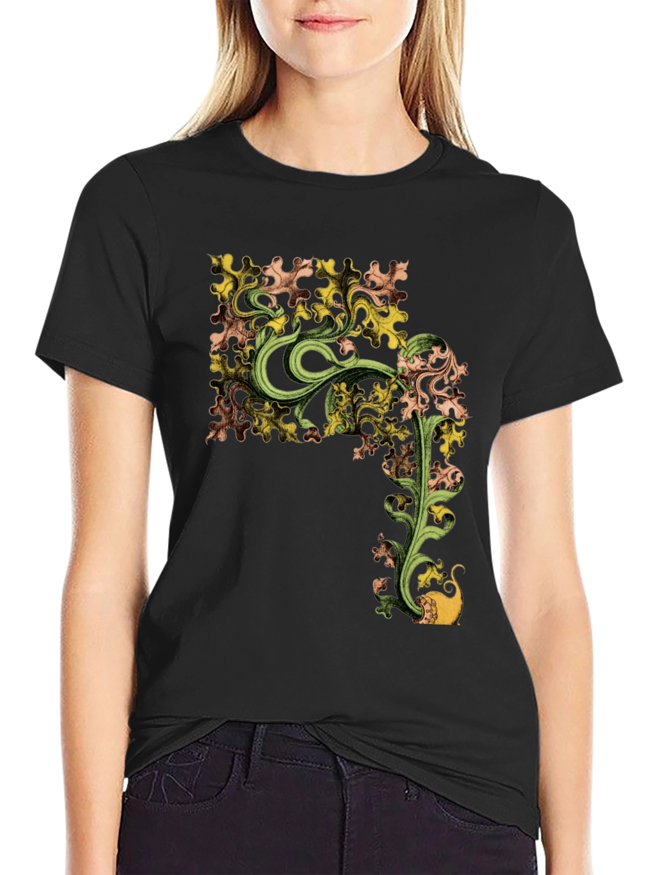 Botanical Cat Black Graphic Tee