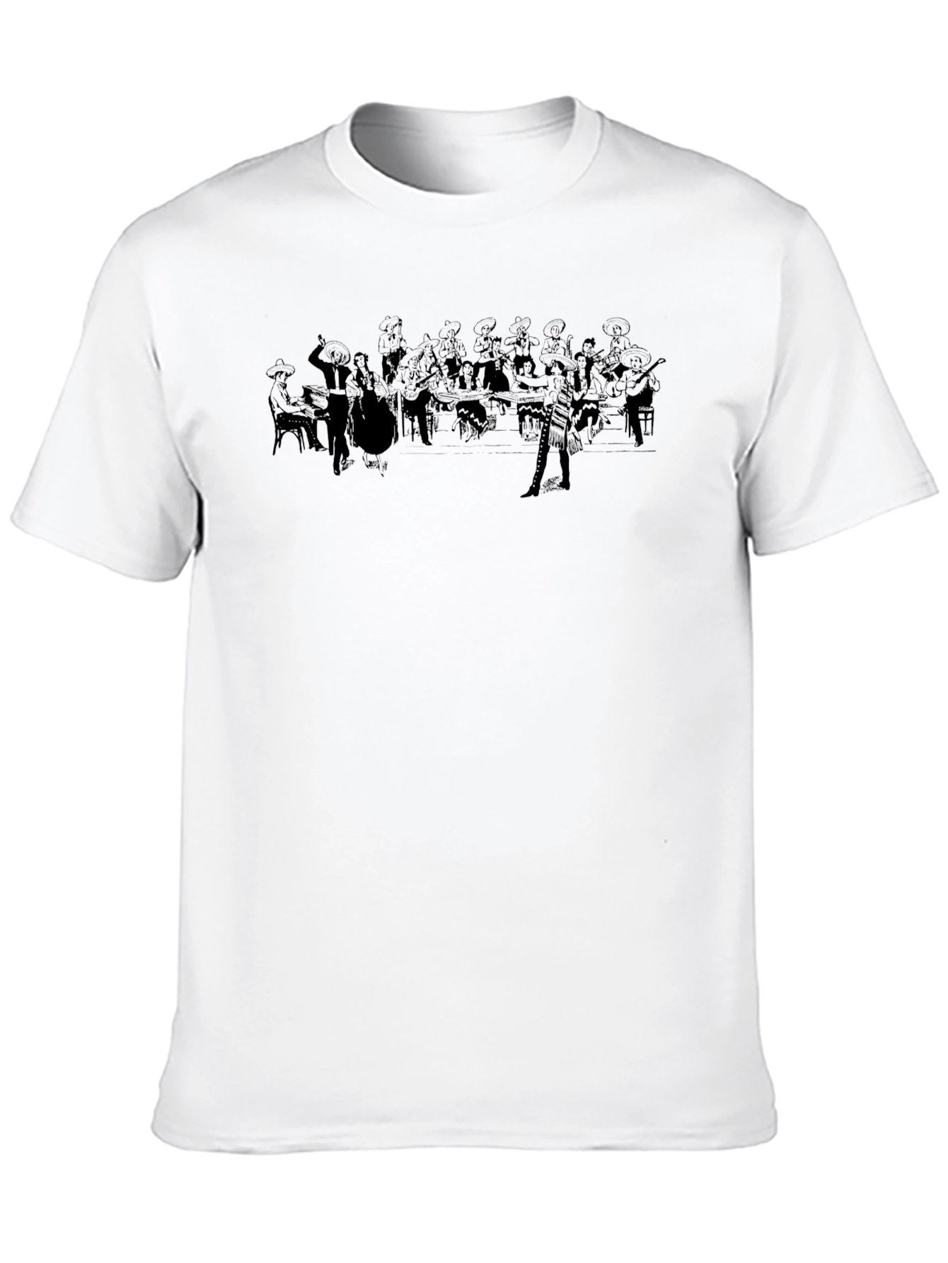 Black Graphic Tee: Mariachi Band Design