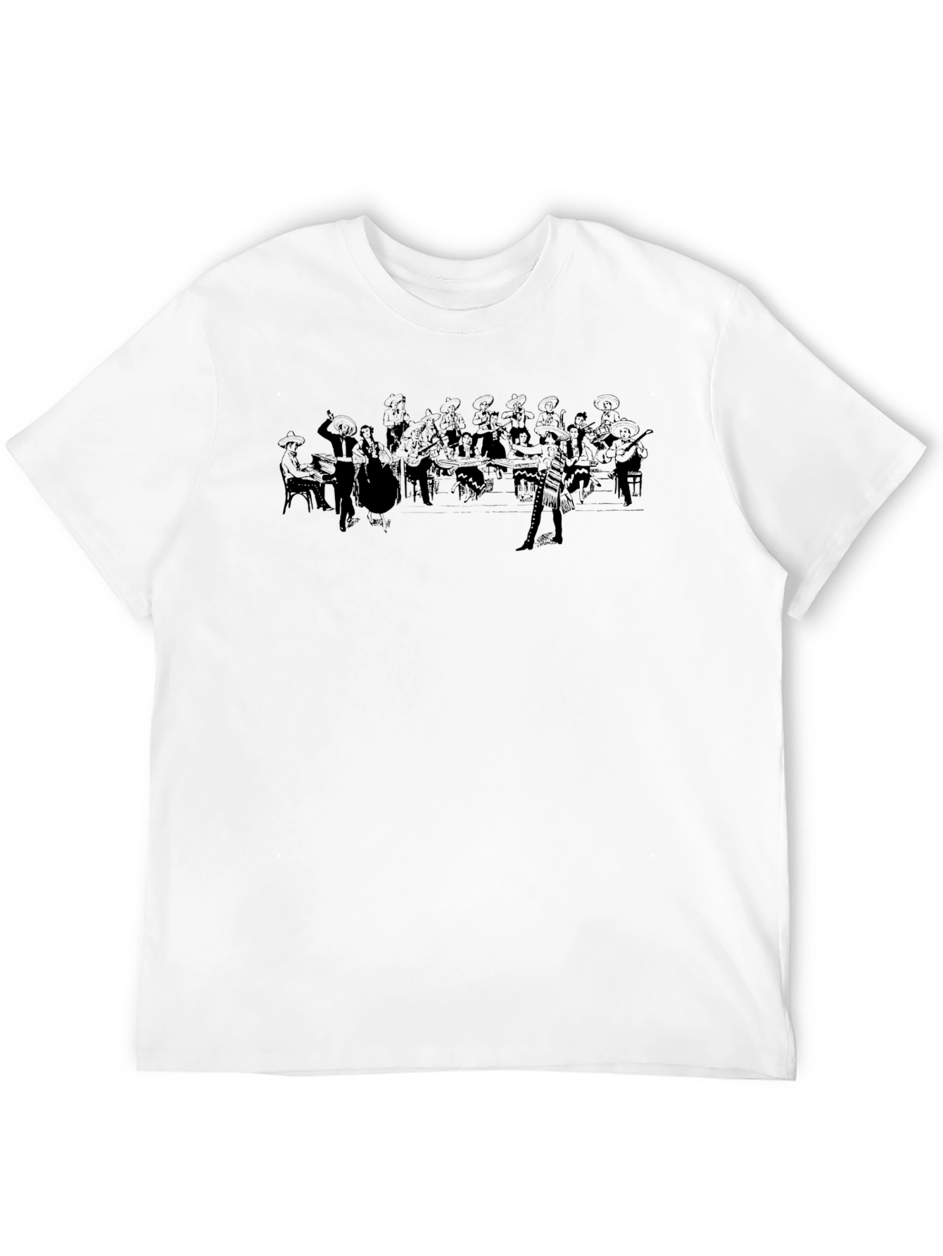 Black Graphic Tee: Mariachi Band Design