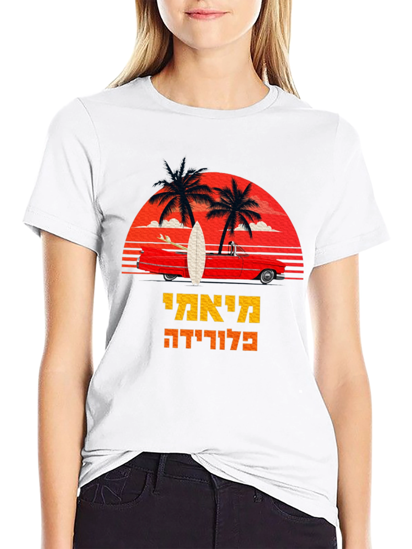 Miami Florida Palm Trees Surfboard T-Shirt