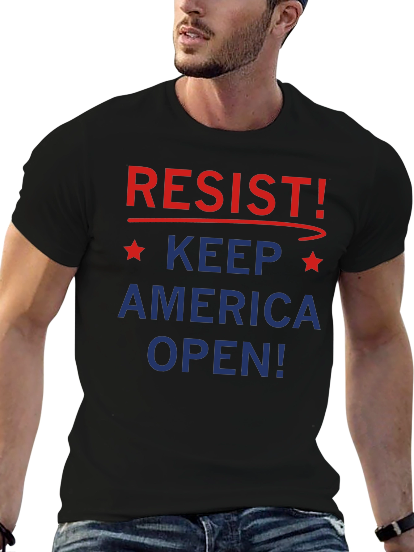 Resist! Keep America Open Black Graphic T-Shirt
