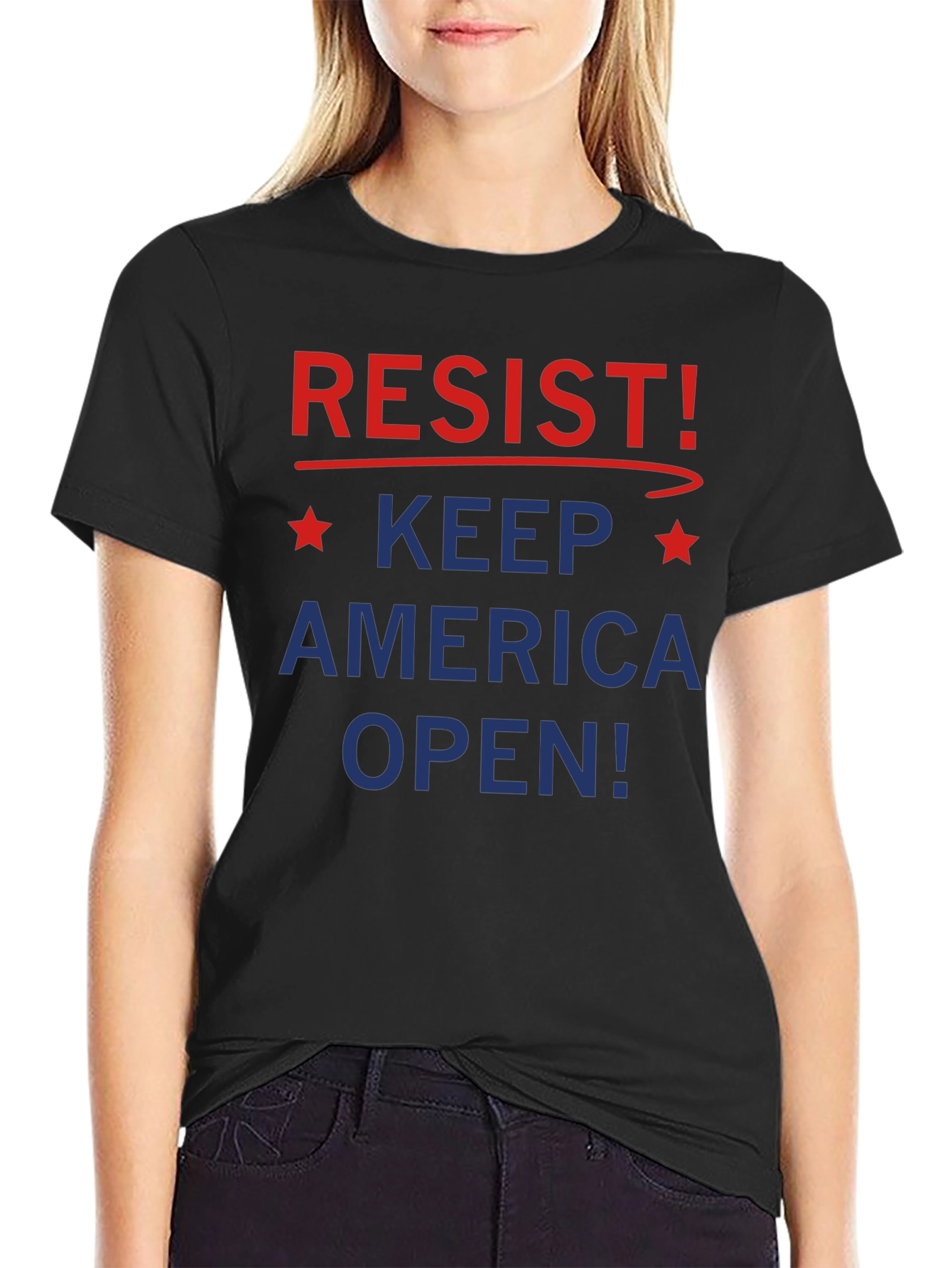 Resist! Keep America Open Black Graphic T-Shirt