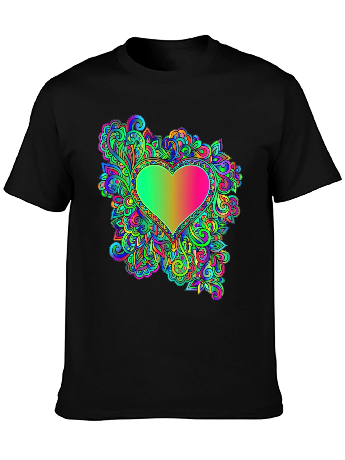 Psychedelic Heart Graphic Tee - Black