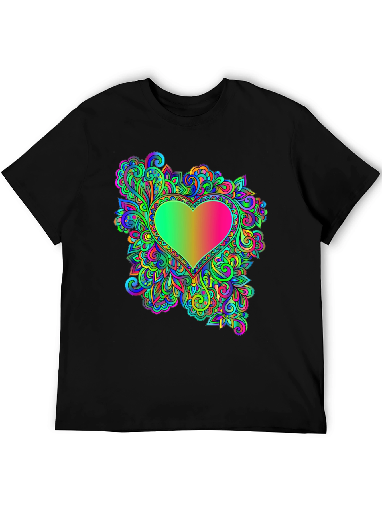 Psychedelic Heart Graphic Tee - Black
