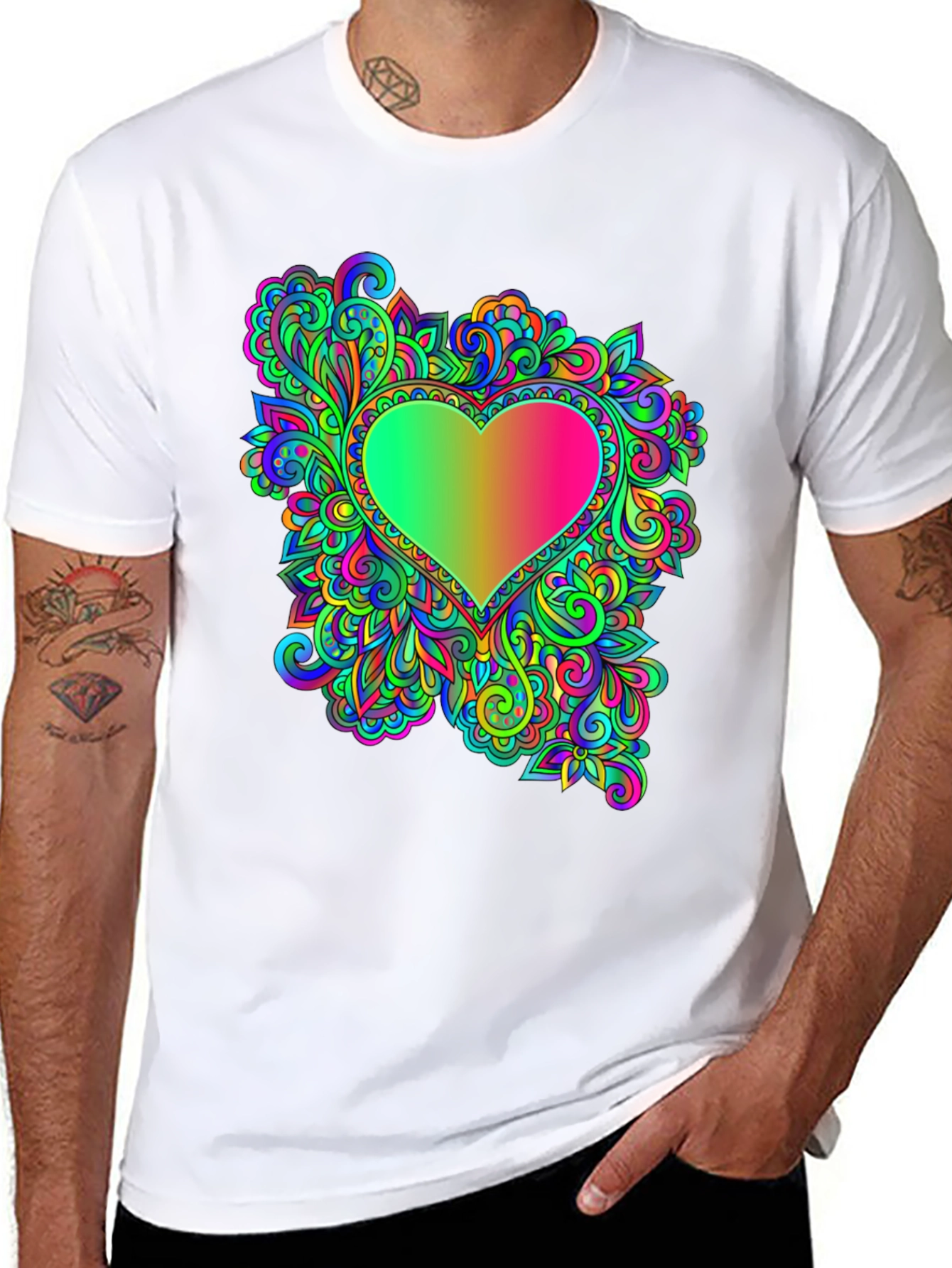 Psychedelic Heart Graphic Tee - Black