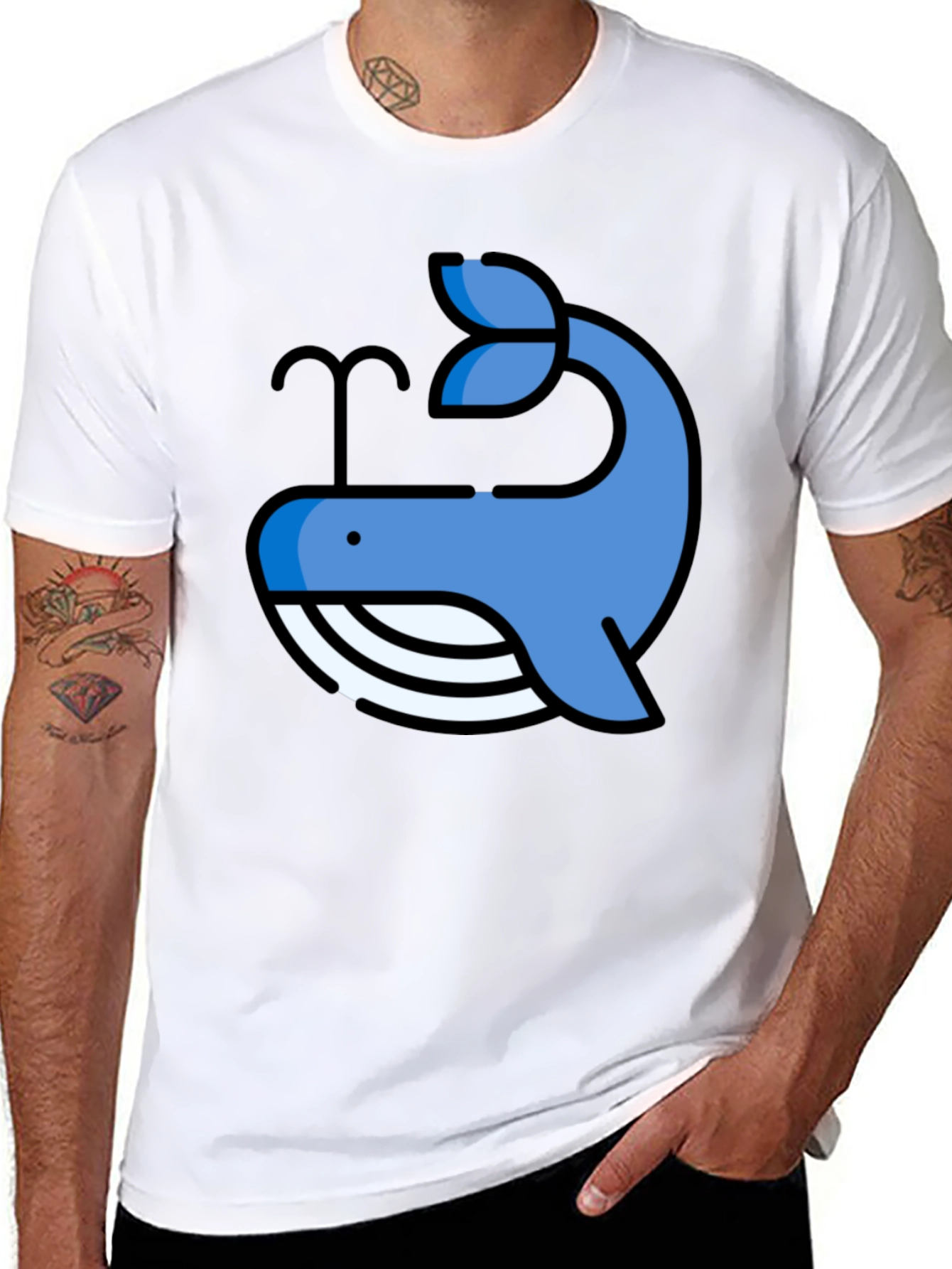 Whale Graphic Print Tee - Casual Black T-Shirt