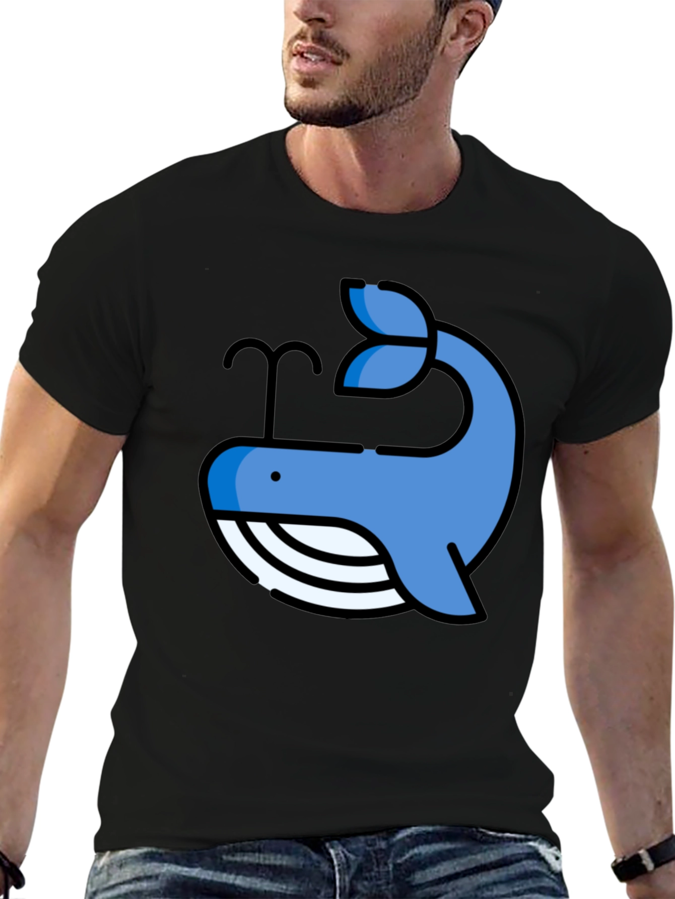 Whale Graphic Print Tee - Casual Black T-Shirt