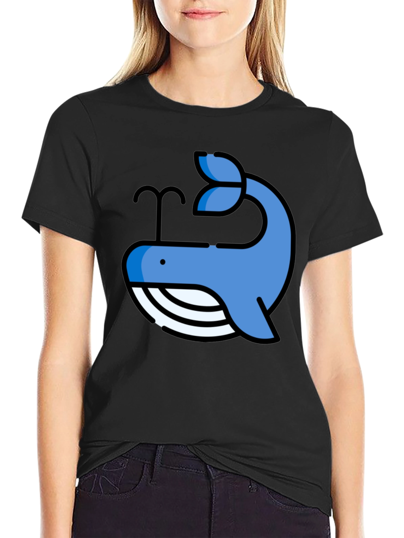 Whale Graphic Print Tee - Casual Black T-Shirt