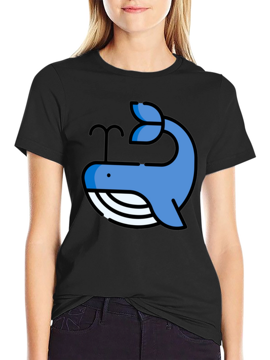 Whale Graphic Print Tee - Casual Black T-Shirt