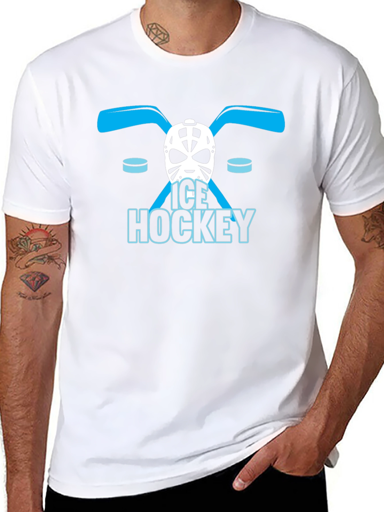 Ice Hockey Graphic Tee - Black Cotton T-Shirt