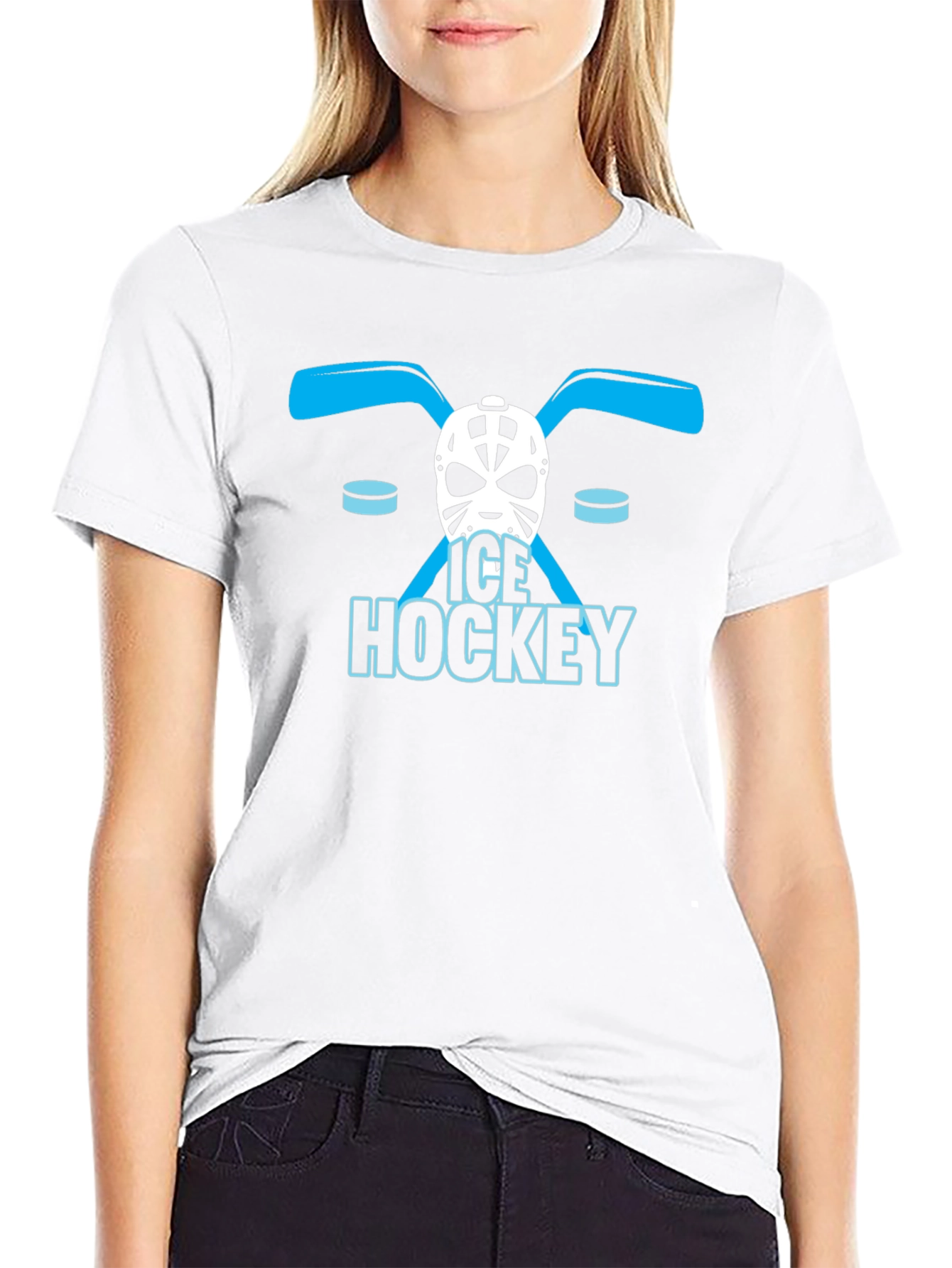 Ice Hockey Graphic Tee - Black Cotton T-Shirt
