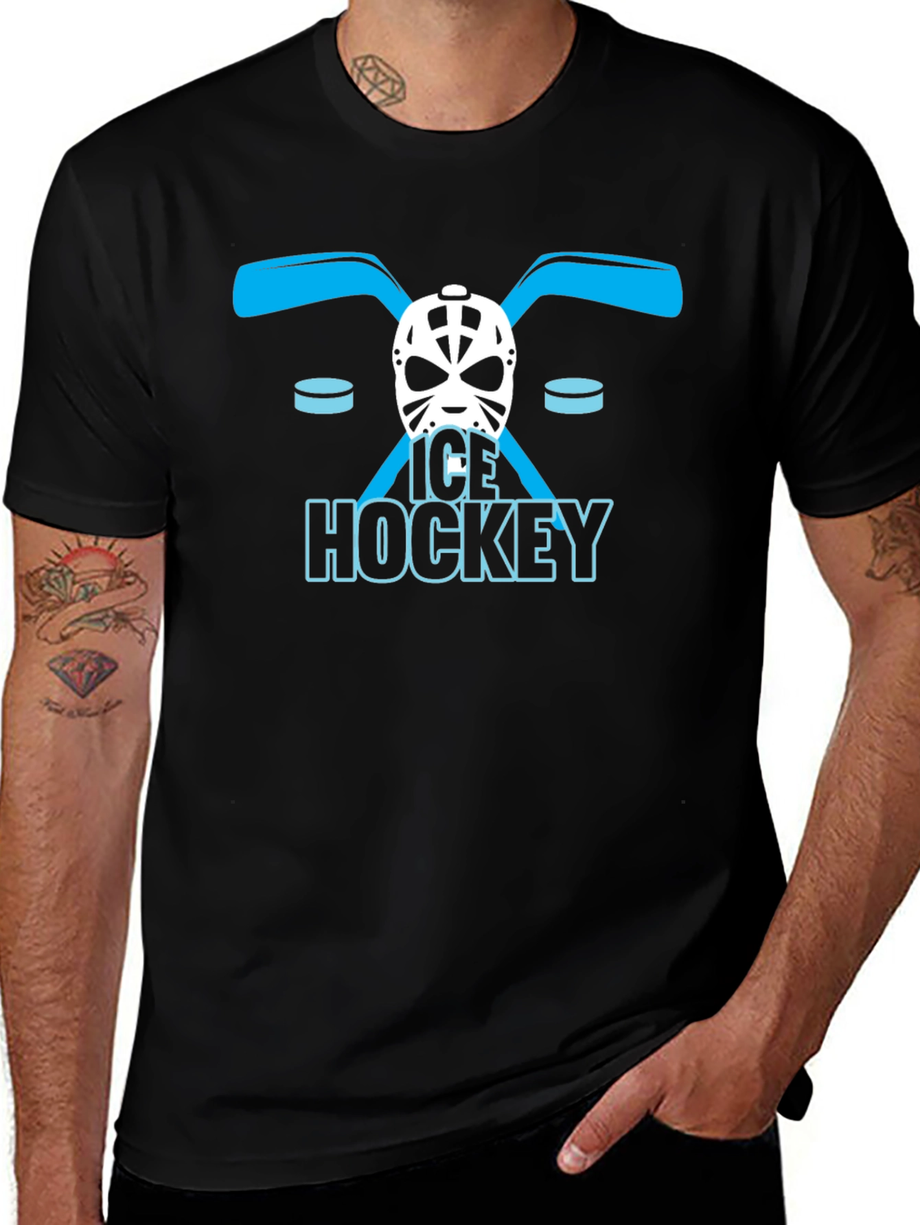 Ice Hockey Graphic Tee - Black Cotton T-Shirt