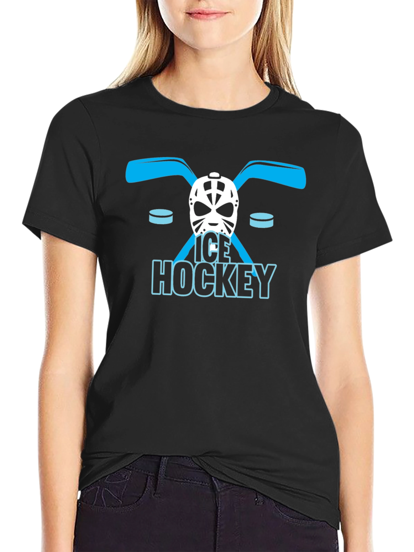 Ice Hockey Graphic Tee - Black Cotton T-Shirt