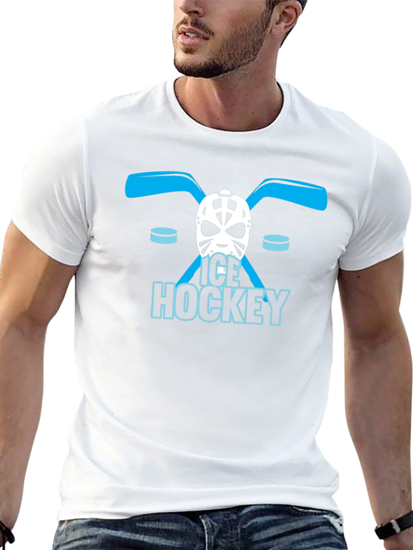 Ice Hockey Graphic Tee - Black Cotton T-Shirt
