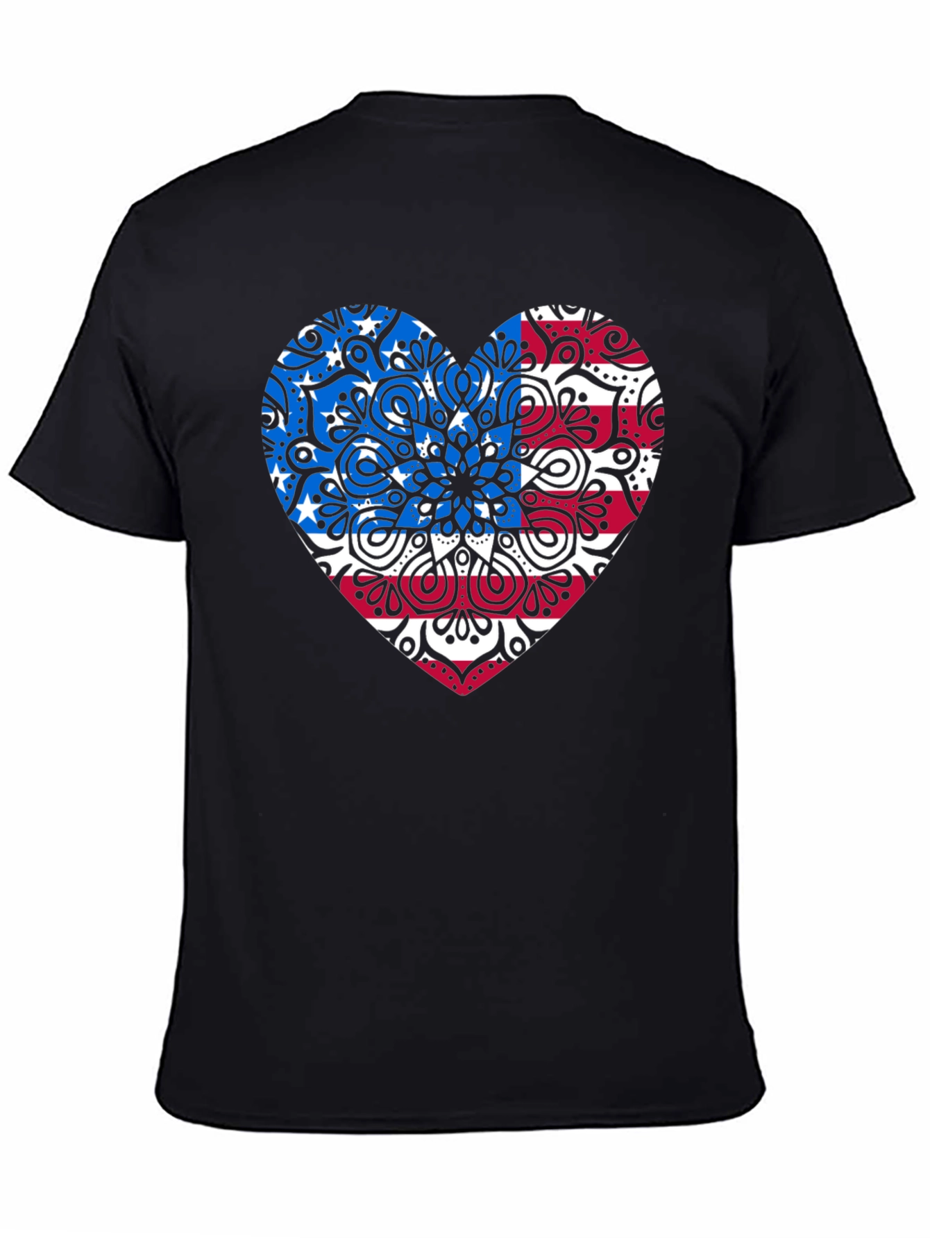 Patriotic Heart Mandala Graphic Tee - USA Pride Shirt