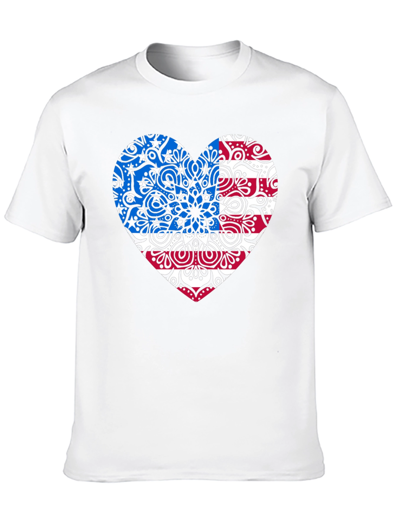 Patriotic Heart Mandala Graphic Tee - USA Pride Shirt