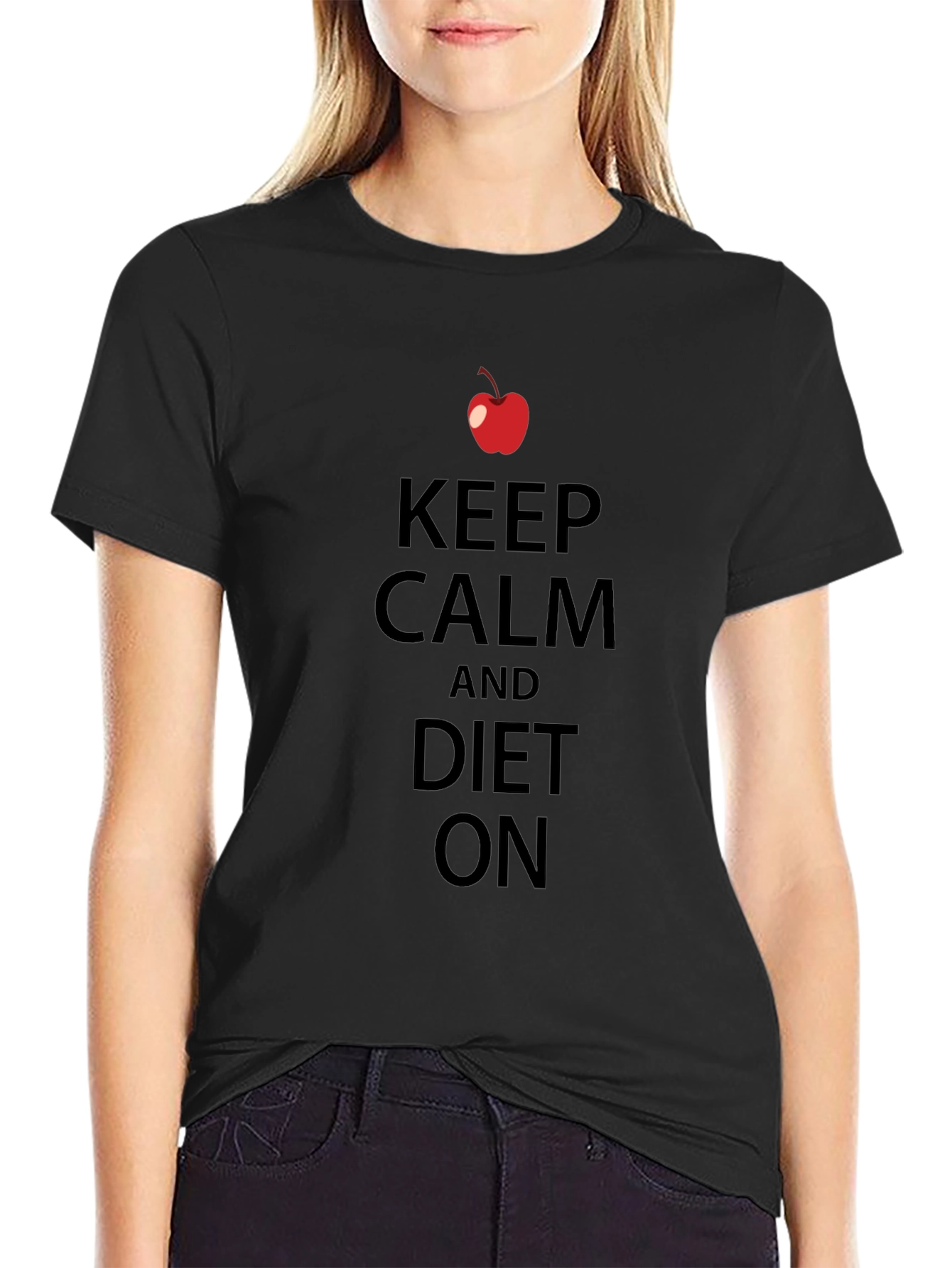 Keep Calm and Diet On Graphic Tee - Black