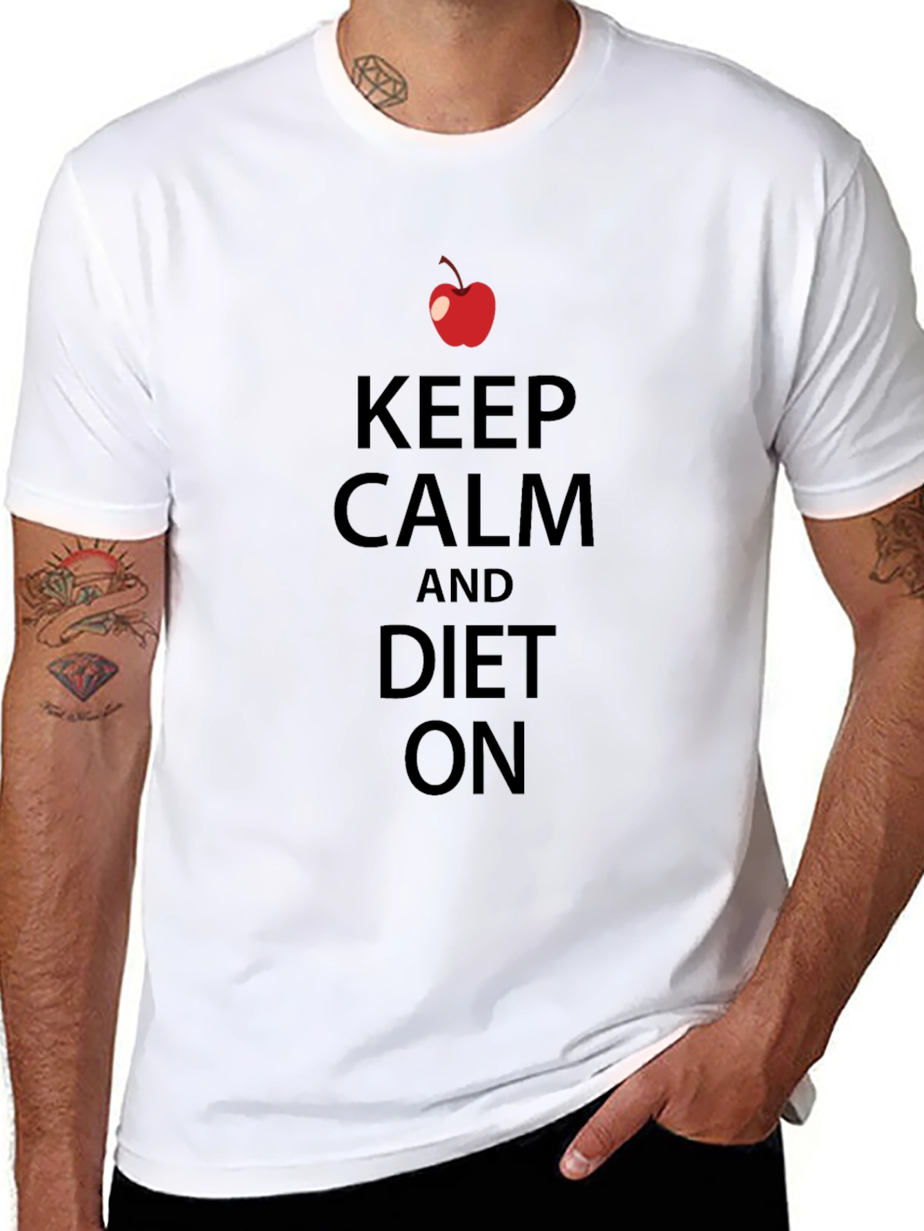 Keep Calm and Diet On Graphic Tee - Black